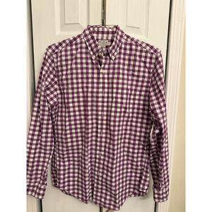 J. Crew Men's Medium Long Sleeve Shirt Button-Up, White/Purple